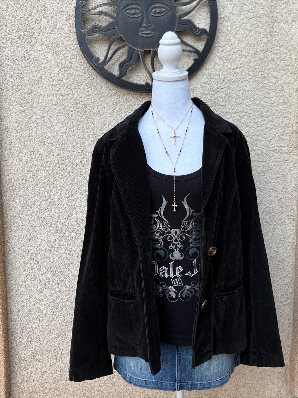 Faded Glory Black Y2K Corduroy Blazer Jacket Grunge Fall Dark Academia